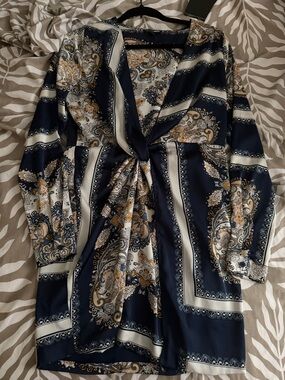 Navy Paisley Twist-Front Dress